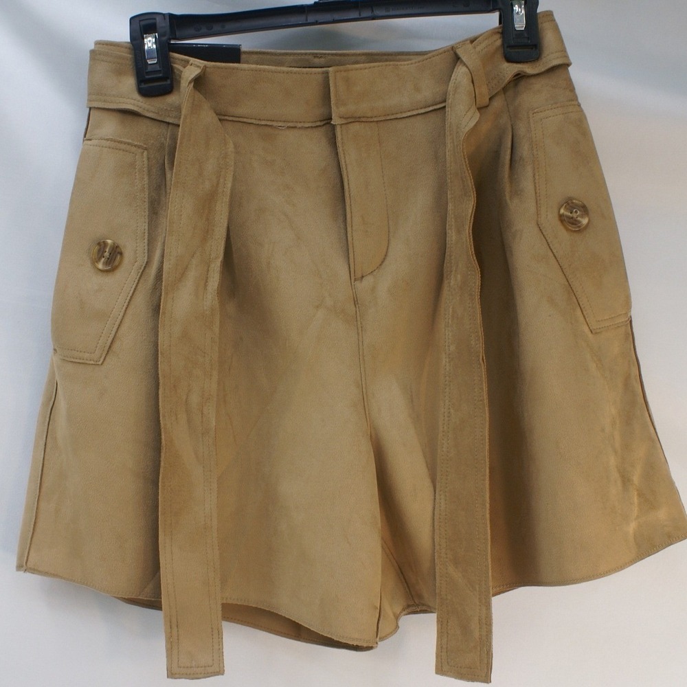 Banana Republic Womens Camel Faux Suede Belted High Waisted Shorts Tan Size 2